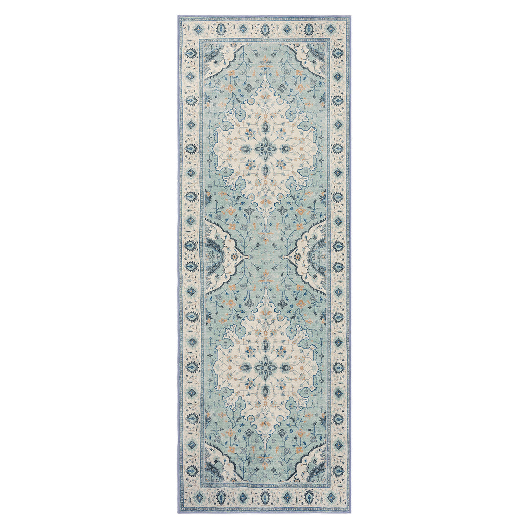 YUIlili Vintage Oriental Area Rug Navy Blue Beige Gold Soft Non-Slip Machine Washable Carpet for Living Room, Bedroom, Hallway Runner Indoor Rugs #AZJL160