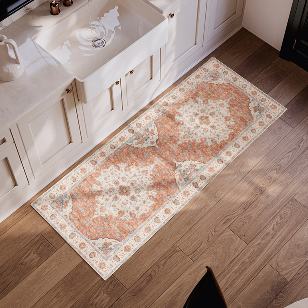 YUIlili Vintage Oriental Area Rug Navy Blue Beige Gold Soft Non-Slip Machine Washable Carpet for Living Room, Bedroom, Hallway Runner Indoor Rugs #AZJL160