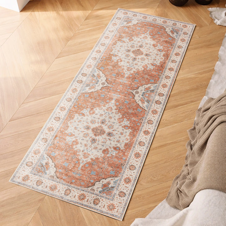 YUIlili Vintage Oriental Area Rug Navy Blue Beige Gold Soft Non-Slip Machine Washable Carpet for Living Room, Bedroom, Hallway Runner Indoor Rugs #AZJL160