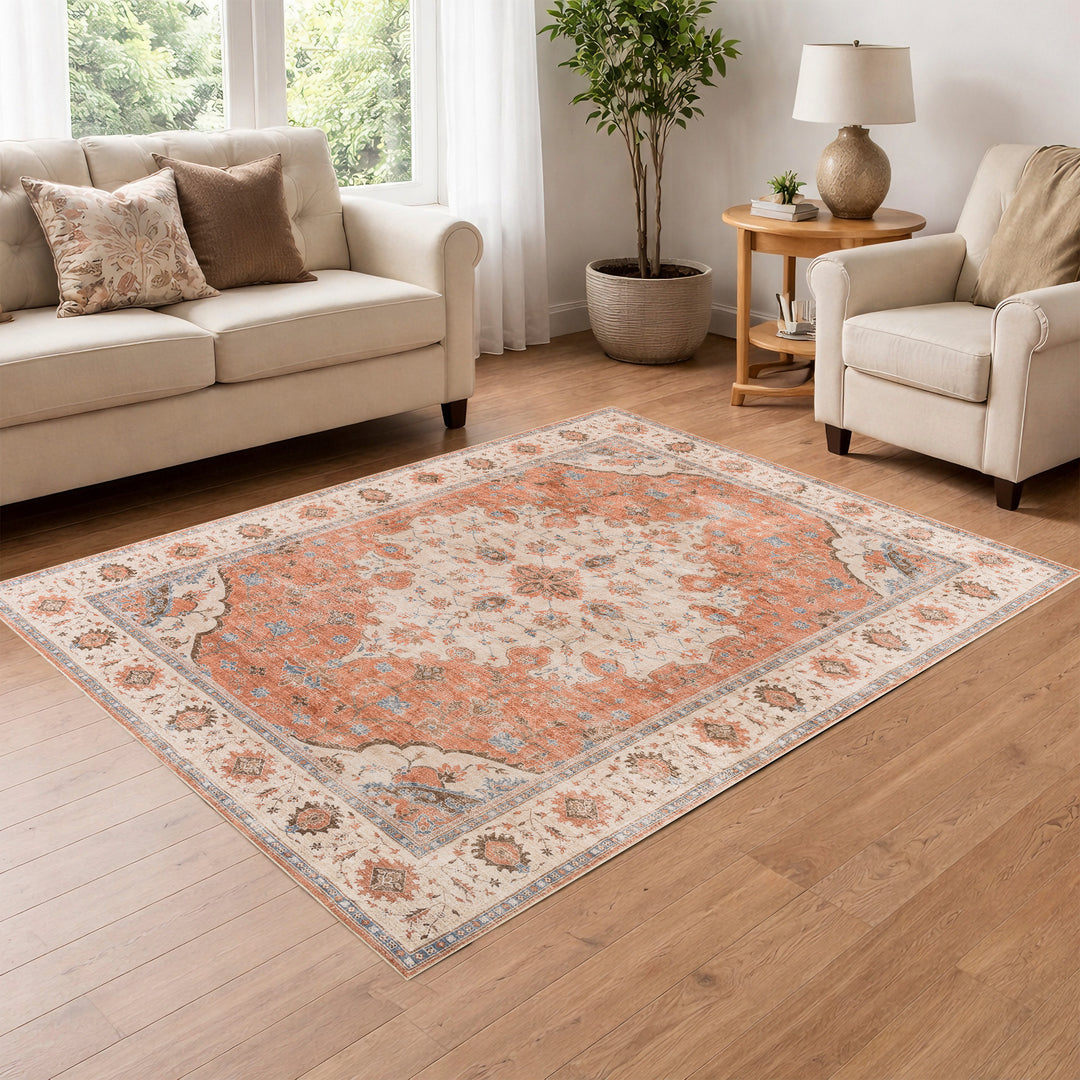 YUIlili Vintage Oriental Area Rug Navy Blue Beige Gold Soft Non-Slip Machine Washable Carpet for Living Room, Bedroom, Hallway Runner Indoor Rugs #AZJL160