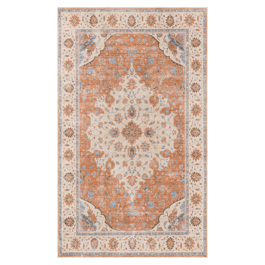 YUIlili Vintage Oriental Area Rug Navy Blue Beige Gold Soft Non-Slip Machine Washable Carpet for Living Room, Bedroom, Hallway Runner Indoor Rugs #AZJL160