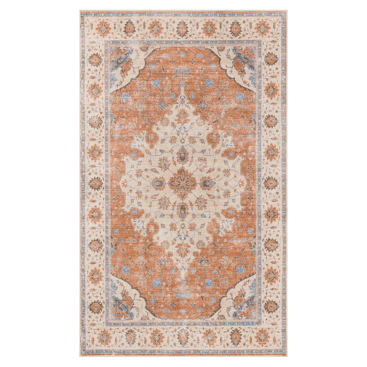 YUIlili Vintage Oriental Area Rug Navy Blue Beige Gold Soft Non-Slip Machine Washable Carpet for Living Room, Bedroom, Hallway Runner Indoor Rugs #AZJL160