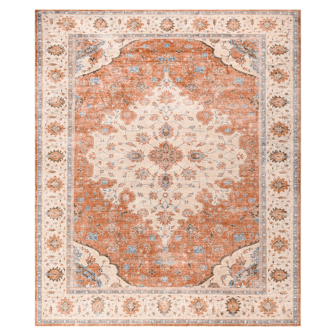YUIlili Vintage Oriental Area Rug Navy Blue Beige Gold Soft Non-Slip Machine Washable Carpet for Living Room, Bedroom, Hallway Runner Indoor Rugs #AZJL160