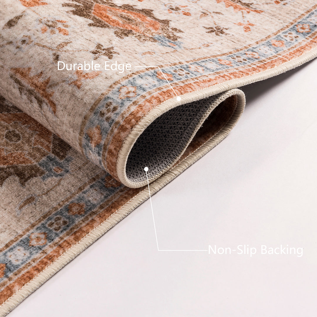 YUIlili Vintage Oriental Area Rug Navy Blue Beige Gold Soft Non-Slip Machine Washable Carpet for Living Room, Bedroom, Hallway Runner Indoor Rugs #AZJL160