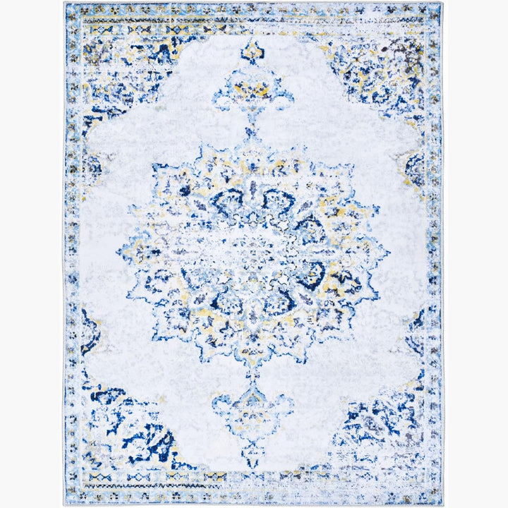 YUIlili Yullili 4"x6" Area Rug for Living Room Vintage Oriental Washable Low Pile Non-Slip Rugs, Soft Decorative Room Boho Carpet Hallway Rug for Bedside, Playroom, Indoor Decor, Yellow/Blue #AZJL2