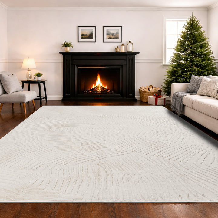 YUIlili Modern Faux Fur Geometric Area Rug Beige/White Soft High-Low Pile Non-Slip Machine Washable Carpet for Bedroom Nursery Indoor Rugs #AZJL340