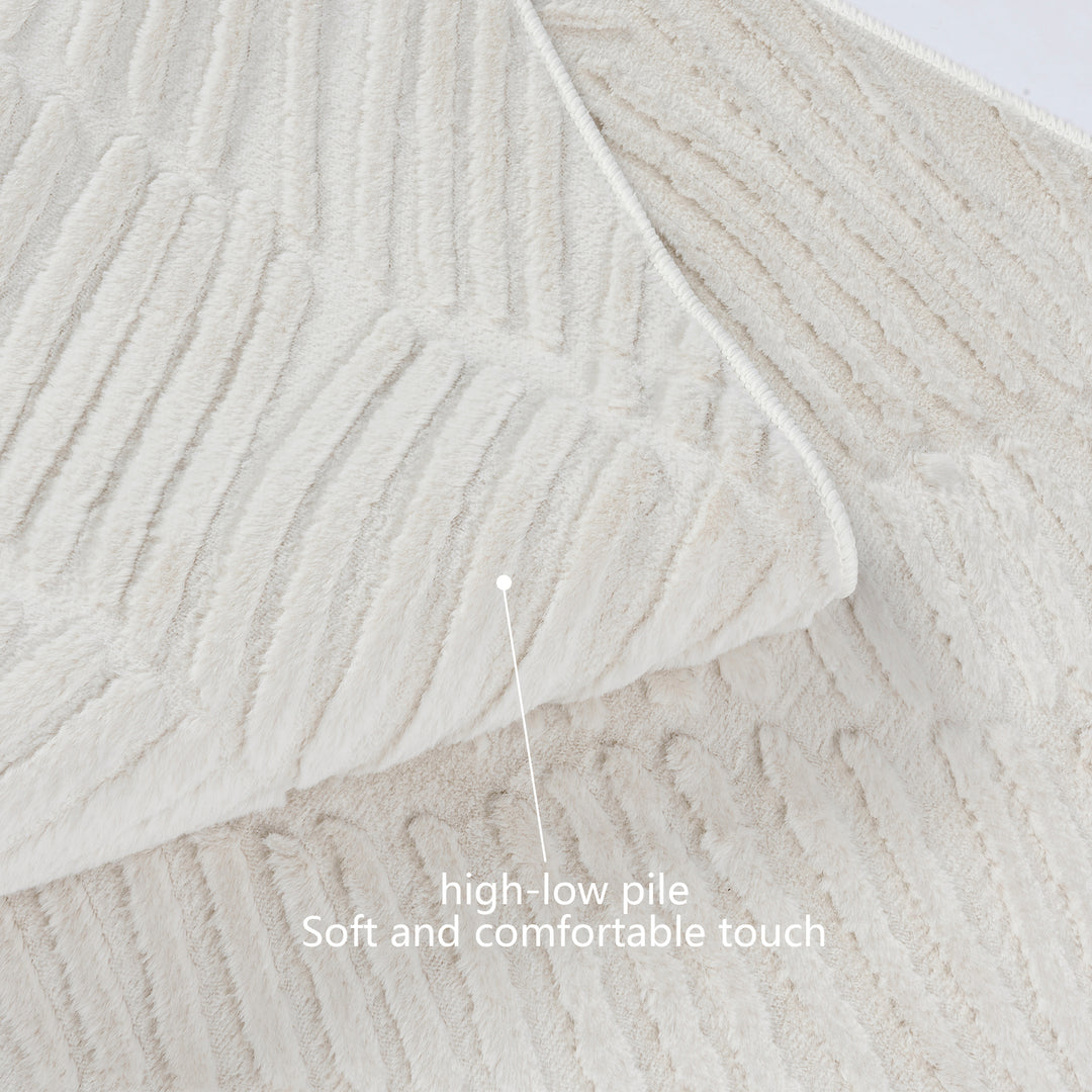YUIlili Modern Faux Fur Geometric Area Rug Beige/White Soft High-Low Pile Non-Slip Machine Washable Carpet for Bedroom Nursery Indoor Rugs #AZJL340