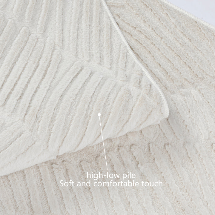 YUIlili Modern Faux Fur Geometric Area Rug Beige/White Soft High-Low Pile Non-Slip Machine Washable Carpet for Bedroom Nursery Indoor Rugs #AZJL340