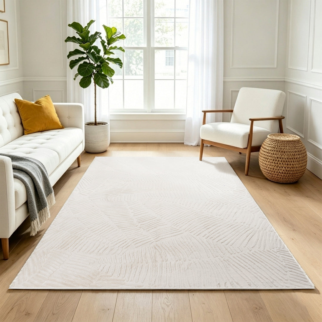 YUIlili Modern Faux Fur Geometric Area Rug Beige/White Soft High-Low Pile Non-Slip Machine Washable Carpet for Bedroom Nursery Indoor Rugs #AZJL340