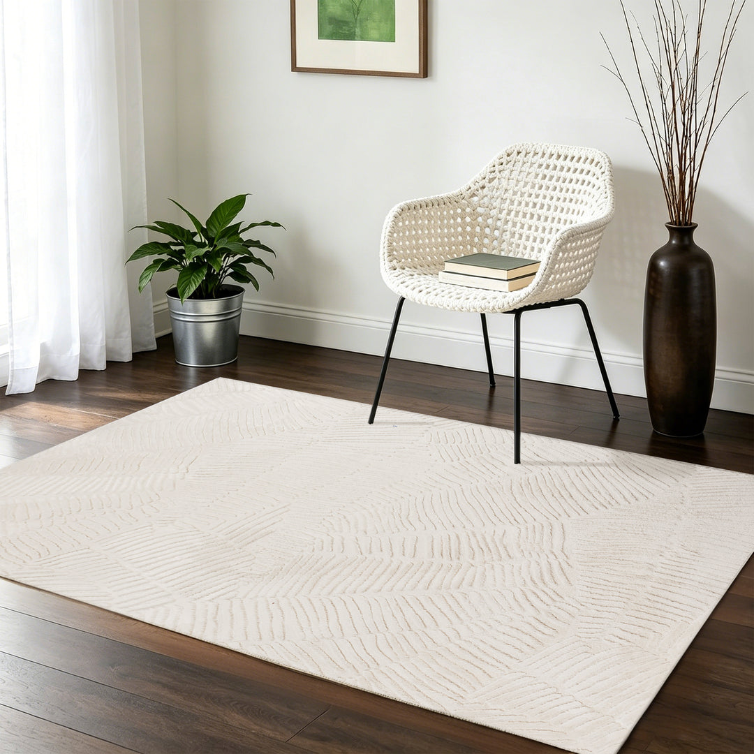 YUIlili Modern Faux Fur Geometric Area Rug Beige/White Soft High-Low Pile Non-Slip Machine Washable Carpet for Bedroom Nursery Indoor Rugs #AZJL340
