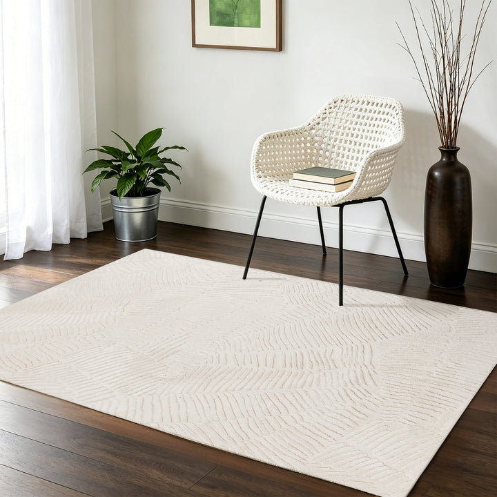 YUIlili Modern Faux Fur Geometric Area Rug Beige/White Soft High-Low Pile Non-Slip Machine Washable Carpet for Bedroom Nursery Indoor Rugs #AZJL340