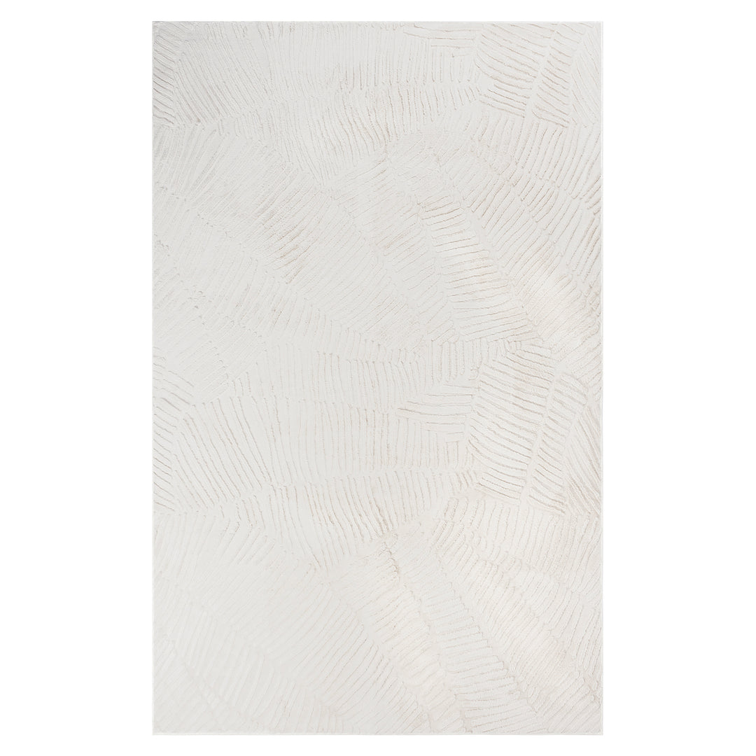 YUIlili Modern Faux Fur Geometric Area Rug Beige/White Soft High-Low Pile Non-Slip Machine Washable Carpet for Bedroom Nursery Indoor Rugs #AZJL340