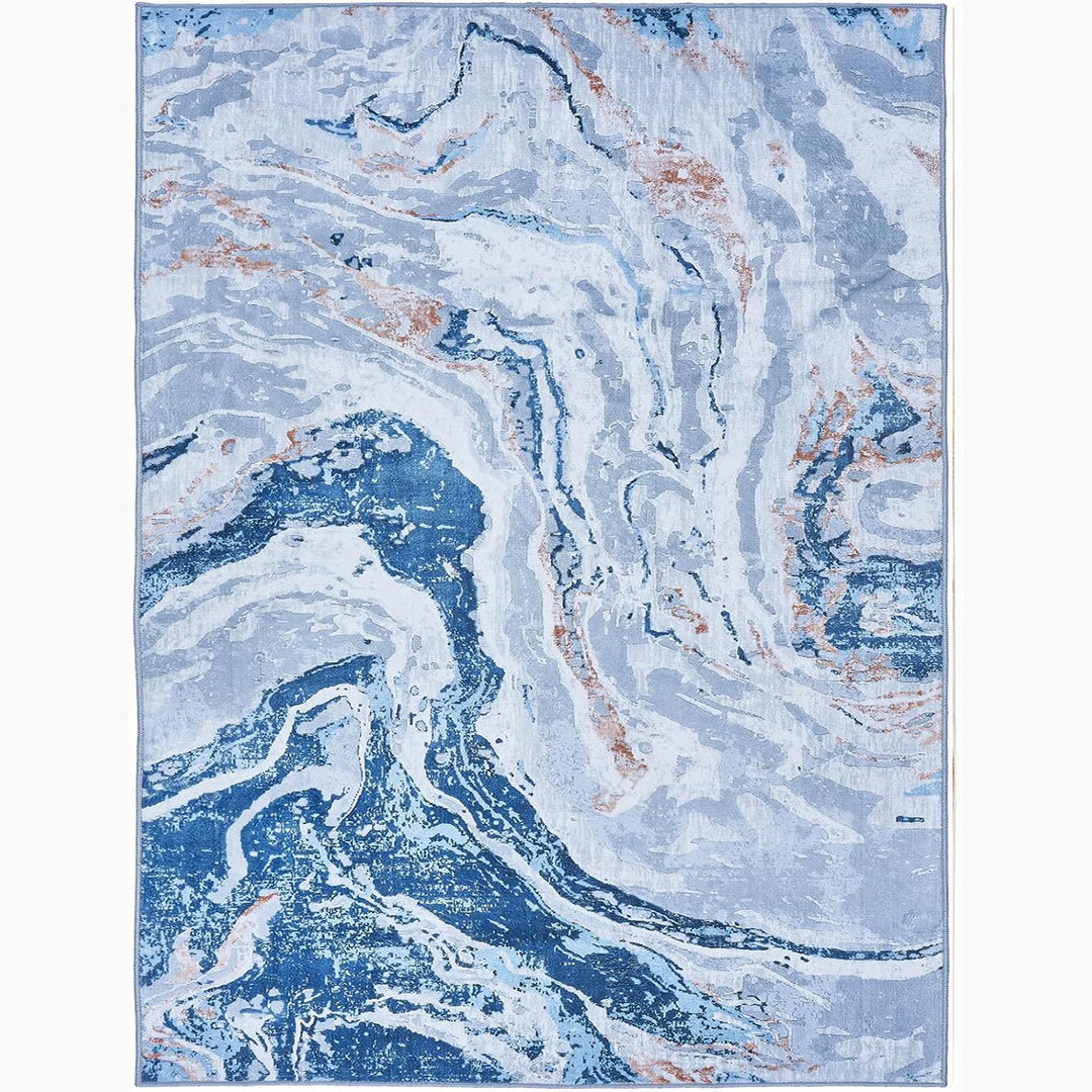 YUIlili Blue Abstract Rugs Swirling Designs Machine Washable #AZJL4