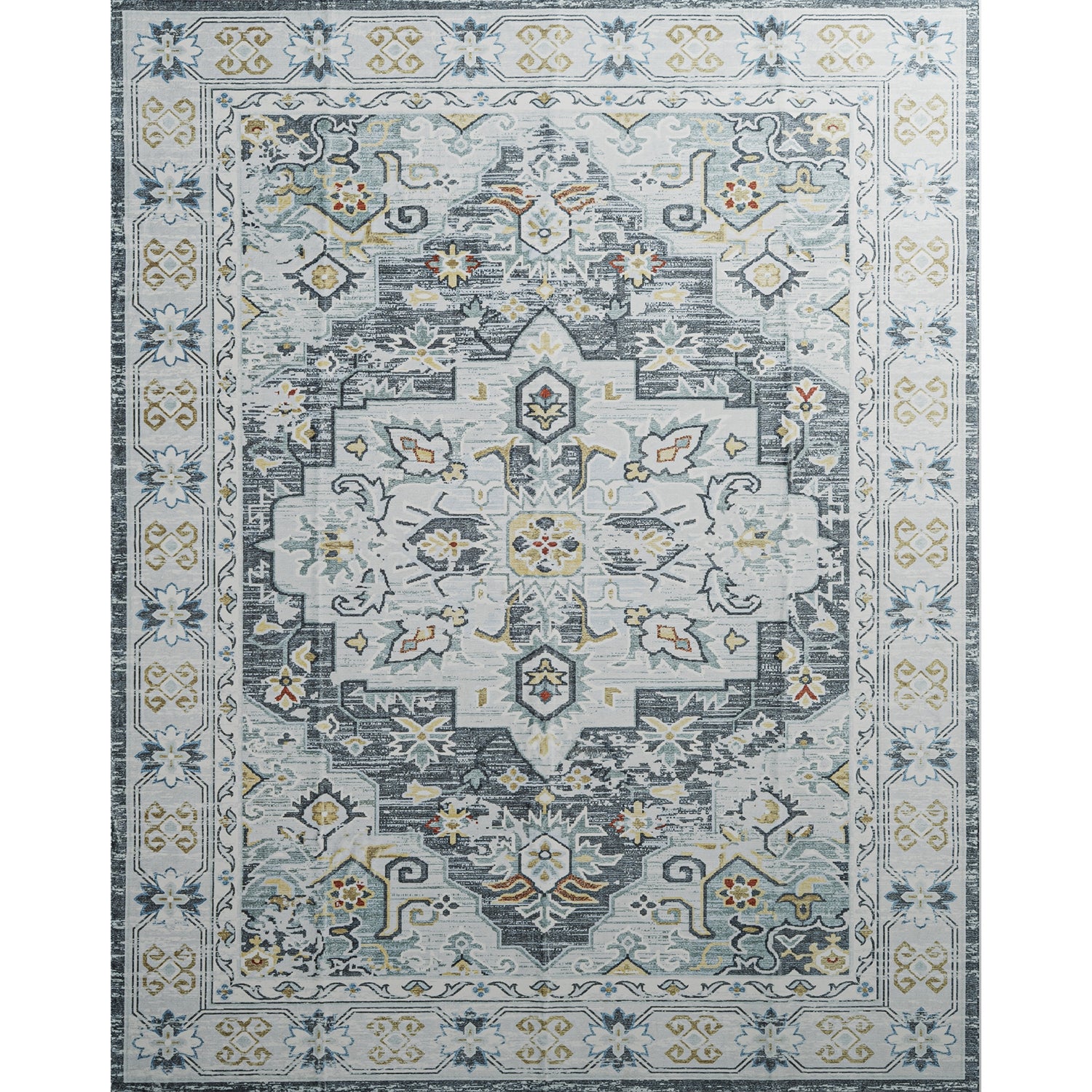 YUIlili Non-Slip Machine Washable Grey Yellow Cream Area Rug
