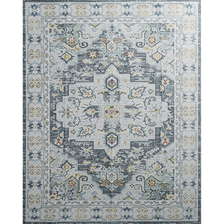 YUIlili Non-Slip Machine Washable Grey Yellow Cream Area Rug For Living Room, Hallway Runner, Entryway Rug #AZJL90