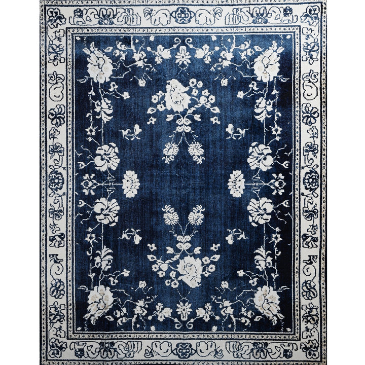 YUIlili Non-Slip Machine Washable Blue Cream Area Rug For Living Room, Hallway Runner, Entryway Rug #AZJL93