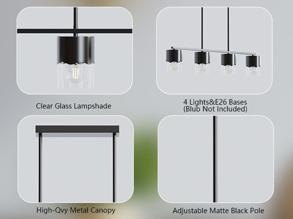 Glimmer 4-Light Metal And Glass Modern Linear Pendant Light With Adjustable Rod For Kitchen Island #29032