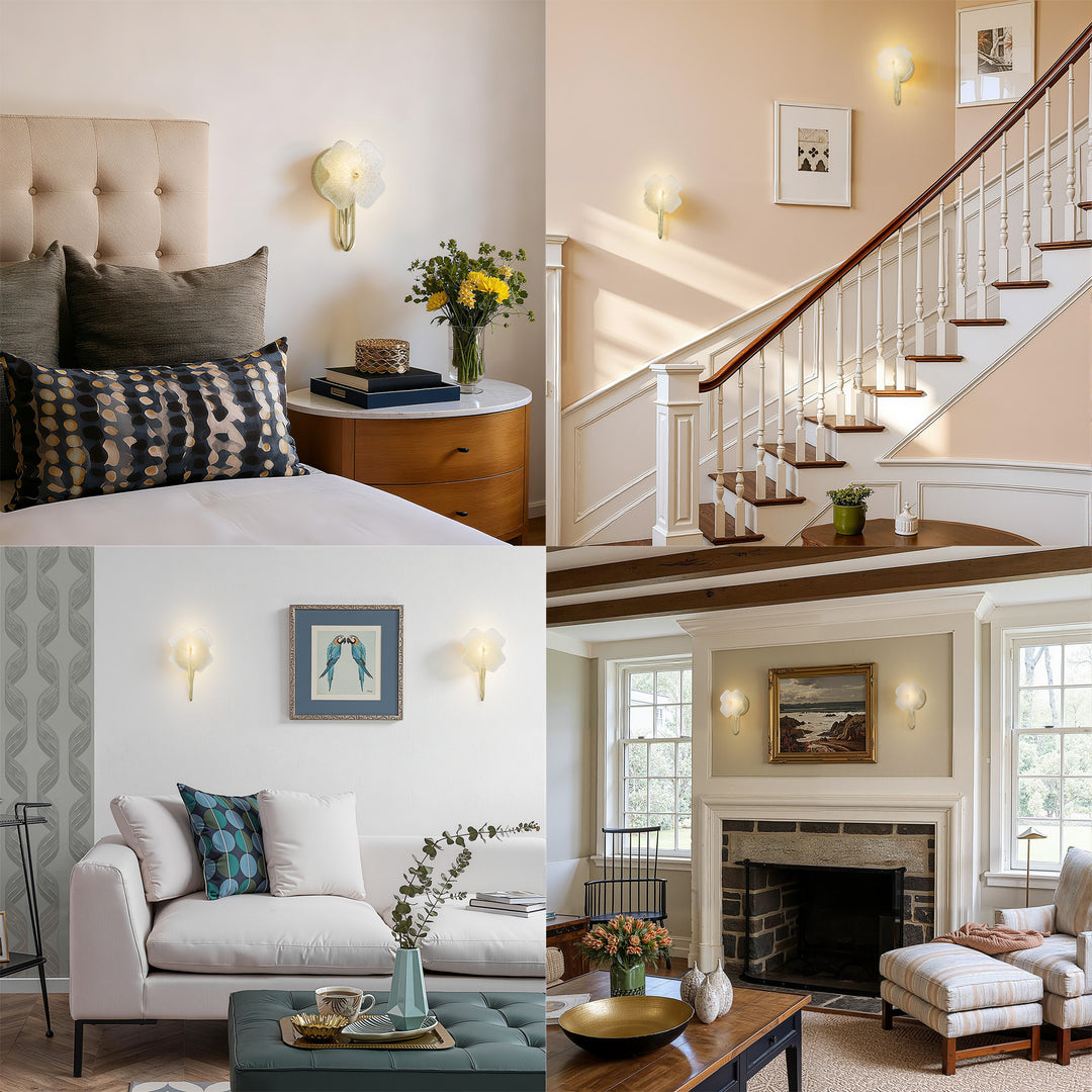 Lumin 1 - Light 5.7''W Dimmable Metal Gilded Silver Etl Wall Sconces With Petal-Shaped Glass #48002