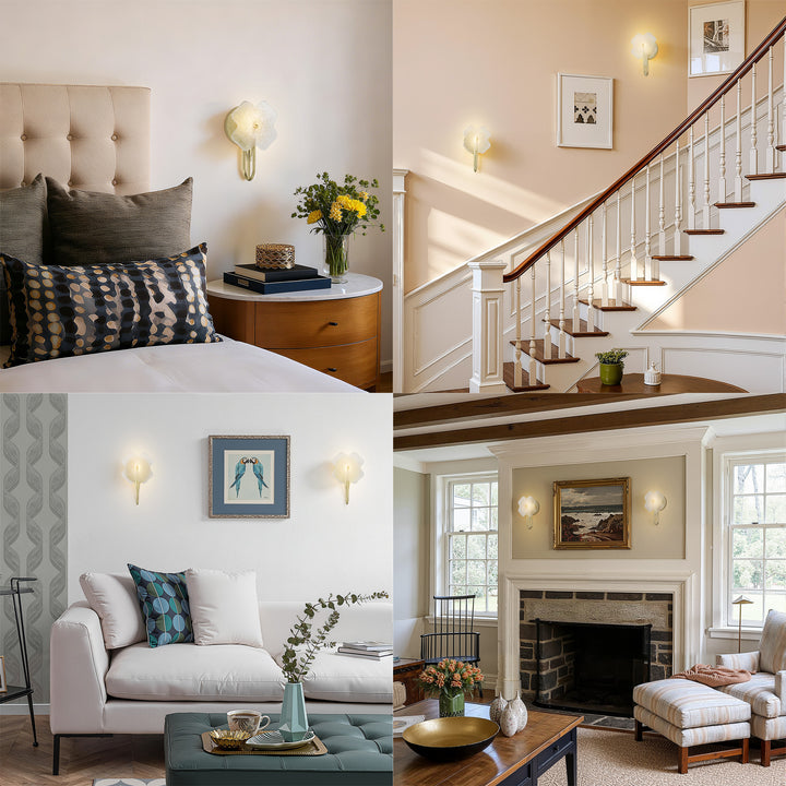 Lumin 1 - Light 5.7''W Dimmable Metal Gilded Silver Etl Wall Sconces With Petal-Shaped Glass #48002