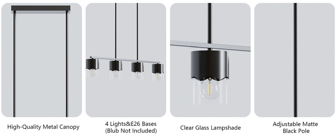 Glimmer 4-Light Metal And Glass Modern Linear Pendant Light With Adjustable Rod For Kitchen Island #29032