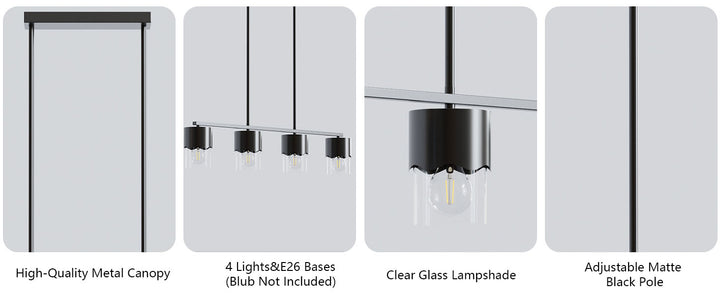 Glimmer 4-Light Metal And Glass Modern Linear Pendant Light With Adjustable Rod For Kitchen Island #29032