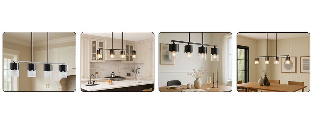 Glimmer 4-Light Metal And Glass Modern Linear Pendant Light With Adjustable Rod For Kitchen Island #29032