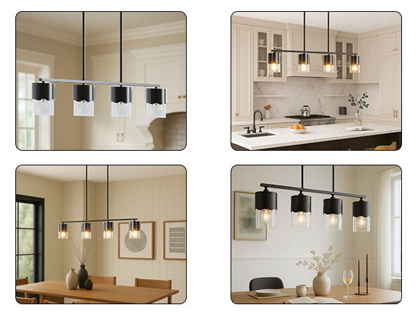 Glimmer 4-Light Metal And Glass Modern Linear Pendant Light With Adjustable Rod For Kitchen Island #29032