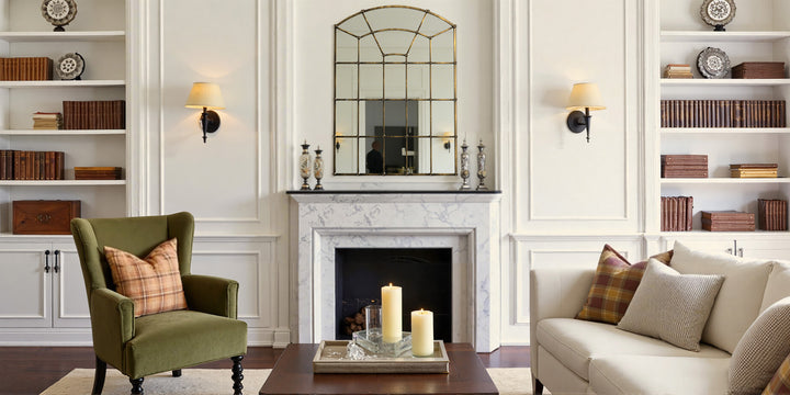 Reflect Vintage Metal Framed Arch Bronze Window & Wall Mantel Mirror For Living Room Entryway #30005