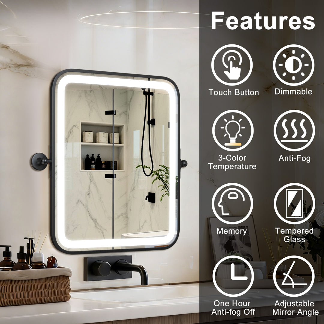 Elevate Home Modern Led Framed Tempered Anti-fog Dimmable 3-color Wall Mounted Vanity Mirror For Bathroom #52001