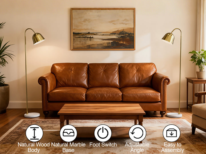 64" Modern Metal Floor Lamp, Polished Gold Finish, 350° Swivel & 90° Tilting Head, Foot Switch Standing Lamp For Living Room, Bedroom, Office #F268-BK