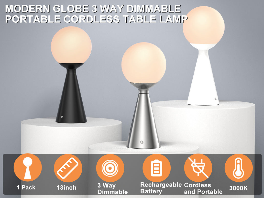 Vivid 13" Modern Rechargeable Touch Led Table Lamp With Round Shade And Usb-C Charging #T279