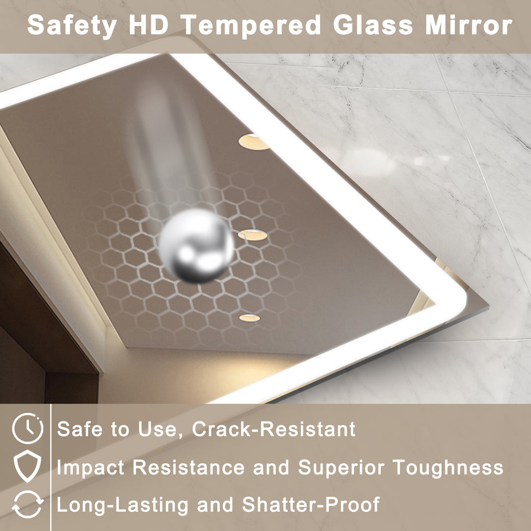 Elevate Home LED Modern Rectangular Anti-Fog Temperature Adjustable Vanity&Bathroom Mirror #RA02