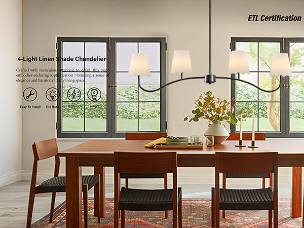 Twilight 4 - Light Electroplated Brass Iron & White Linen Shade Modern Kitchen Island Fixture Pendant Light #P39004