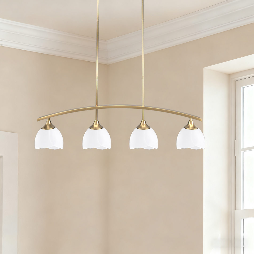 Twilight 4-Light 36"W Black/Brass Modern Linear Pendant Chandelier With Flower Frosted Glass Shades For Dining Room Or Kitchen Island #P39015