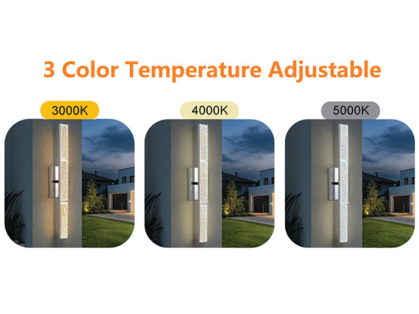 Elysian 24''h Dimmable Led Chrome Iron 3cct Adjustable Outdoor Wall Light With Water Glass #WL7090