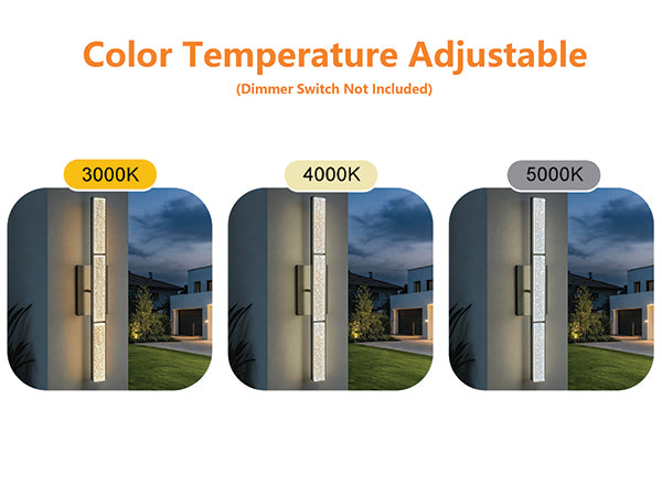 Elysian 24''h Dimmable Led Chrome Iron 3cct Adjustable Outdoor Wall Light With Water Glass #WL7090