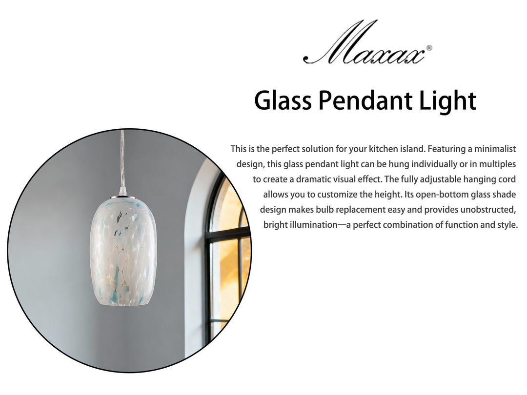 1 - Light 5" W Modern Nickel Jar Pendant With Hand-blown Art Glass For Dining Room Or Kitchen Island #28032