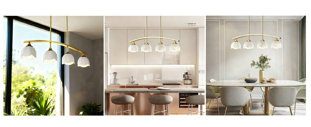 Twilight 4-Light 36"W Black/Brass Modern Linear Pendant Chandelier With Flower Frosted Glass Shades For Dining Room Or Kitchen Island #P39015