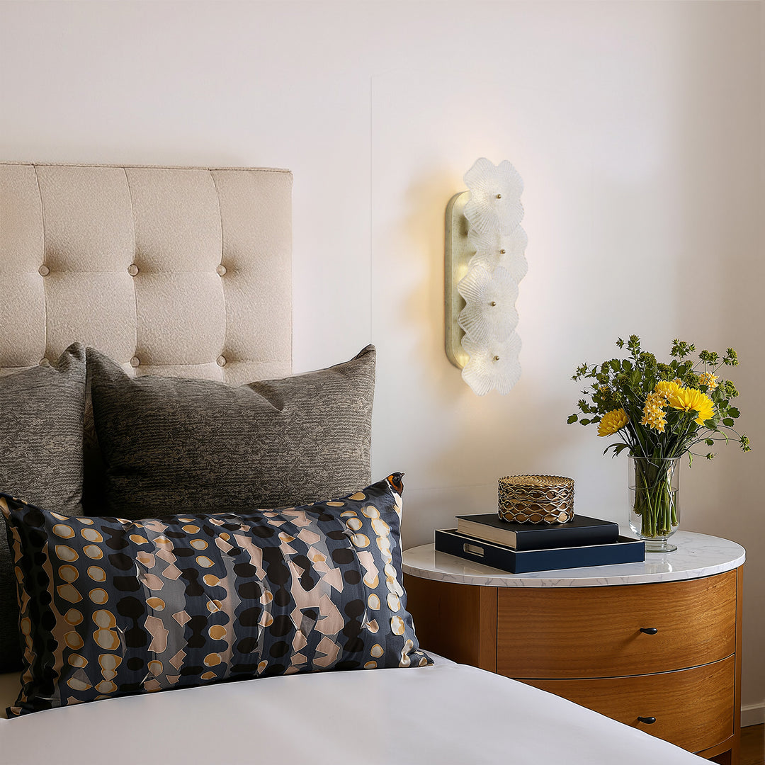 Lumin 3 - Light 𝟭𝟵.𝟱-𝗜𝗡𝗖𝗛 𝗪 Dimmable Metal Brass Etl Wall Sconces With Petal-shaped Glass #48003