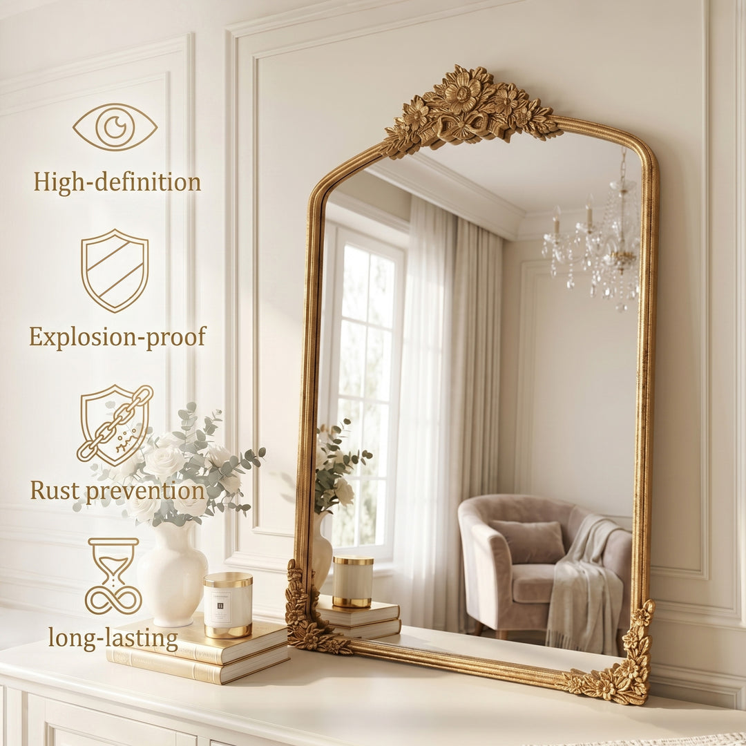 Panorama Vintage Iron Gold Baroque Metal Arched Vanity Mirror For Bedroom&living Room #30010