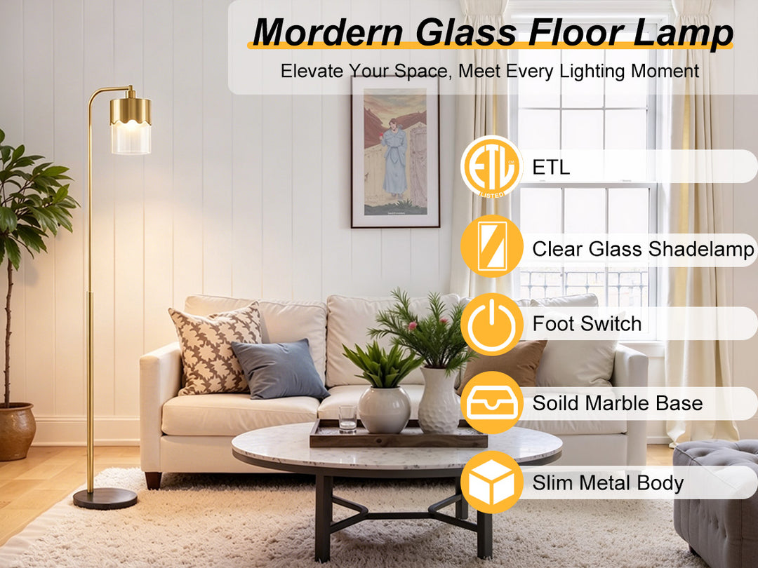 Glimmer 66" Modern Metal Floor Lamp Dual-Layer Shade Bright Lighting Foot Switch For Living Room Bedroom #FGT01