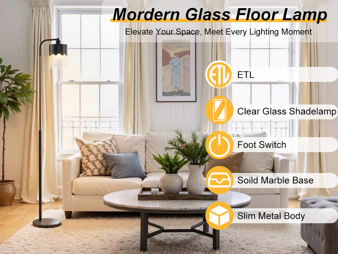 Glimmer 66" Modern Metal Floor Lamp Dual-Layer Shade Bright Lighting Foot Switch For Living Room Bedroom #FGT01