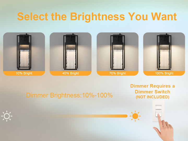 Terrain 18'' H Dimmable LED Black Iron Water Ripple Glass Outdoor Wall Light with Dusk to Dawn #OW7099