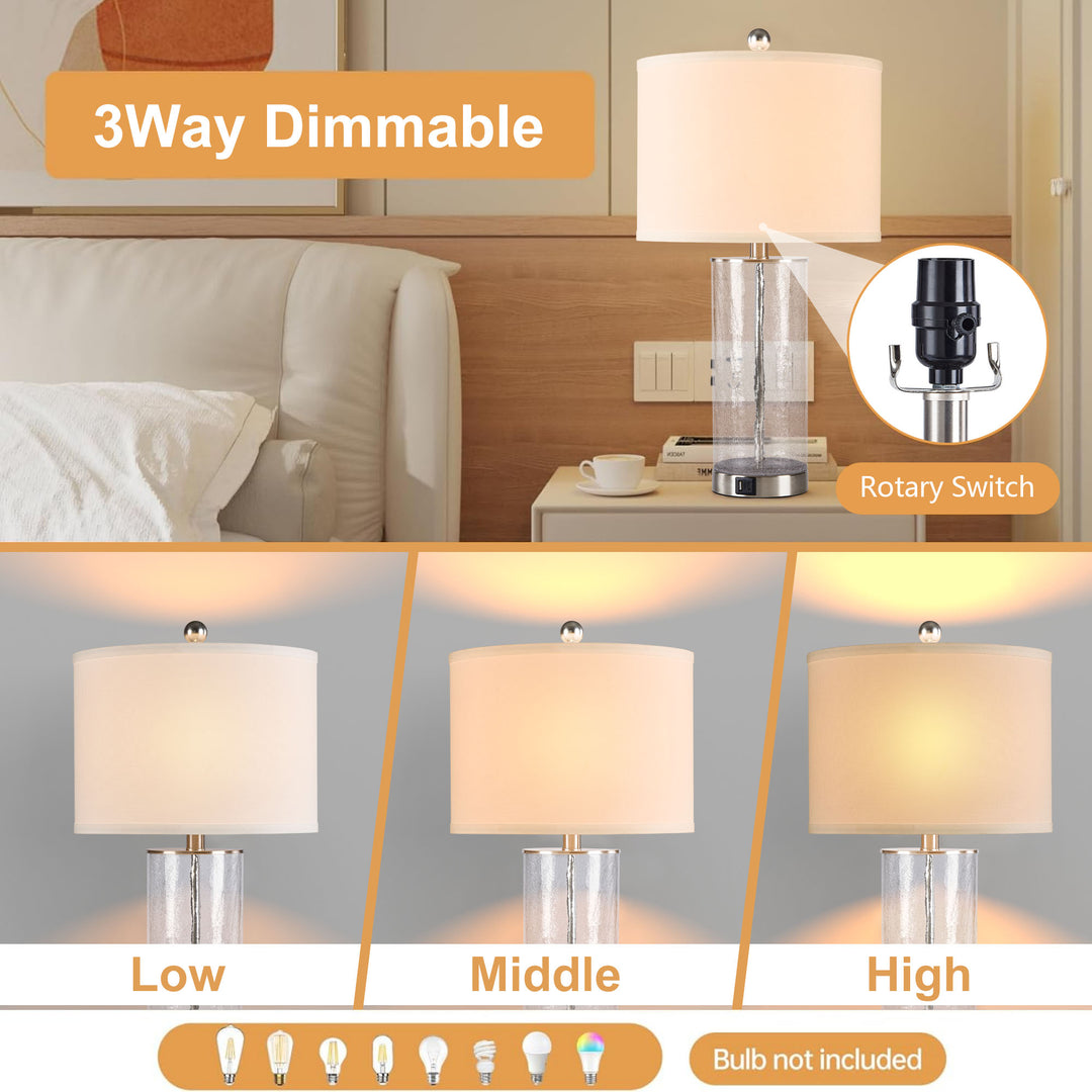 23.25" Modern Glam Glass And Metal Table Lamp With Usb For Living Room/bedroom (Set of 2) #T263