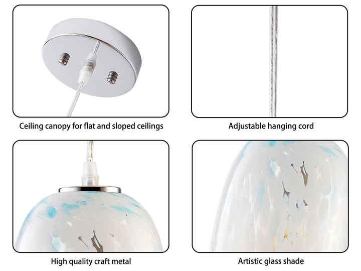 1 - Light 5" W Modern Nickel Jar Pendant With Hand-blown Art Glass For Dining Room Or Kitchen Island #28032