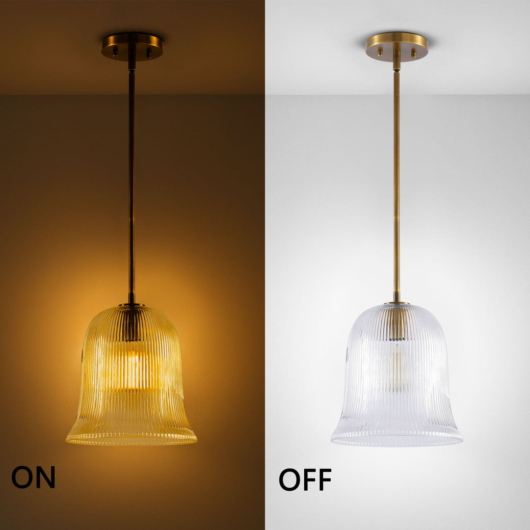 Glimmer 1-Light Metal & Glass Modern Bell Adjustable Rod Single Pendant Light #48001