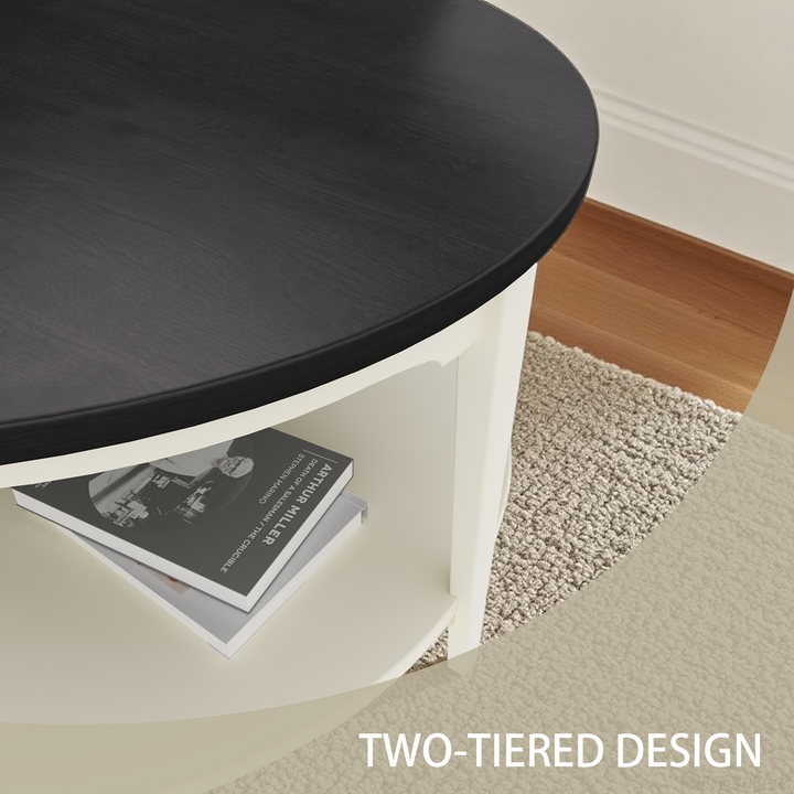 Timeless 31.5'' Round Modern Solid Wood Coffee Table With 2-Tier Shelves #51003