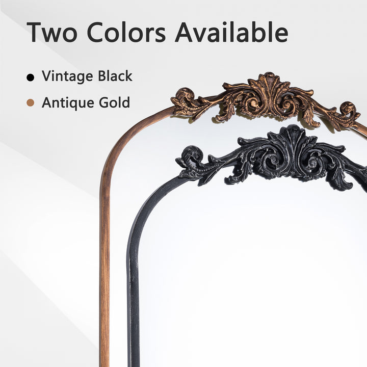 Opulence 20 in. W x 30 in. H Vintage Carved Arched Framed Wall Bathroom Vanity Mirror in Cast Iron Floral #31009