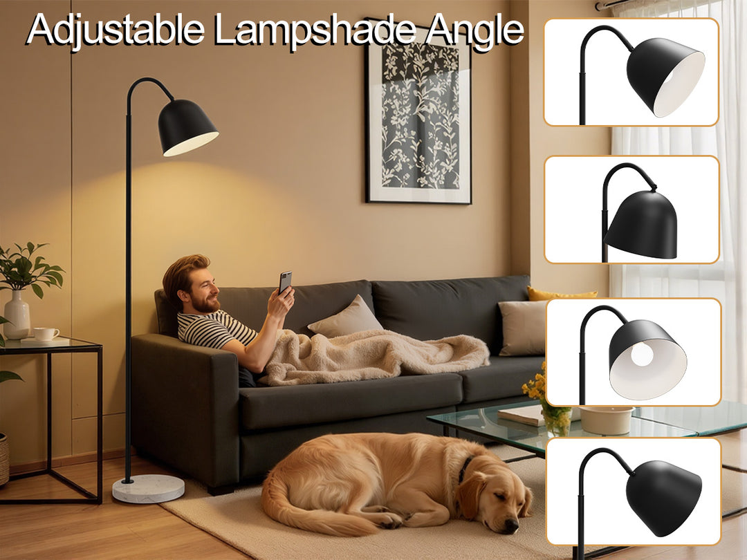 64" Modern Metal Floor Lamp, Polished Gold Finish, 350° Swivel & 90° Tilting Head, Foot Switch Standing Lamp For Living Room, Bedroom, Office #F268-BK