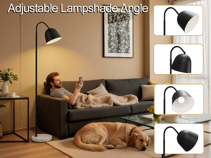 64" Modern Metal Floor Lamp, Polished Gold Finish, 350° Swivel & 90° Tilting Head, Foot Switch Standing Lamp For Living Room, Bedroom, Office #F268-BK